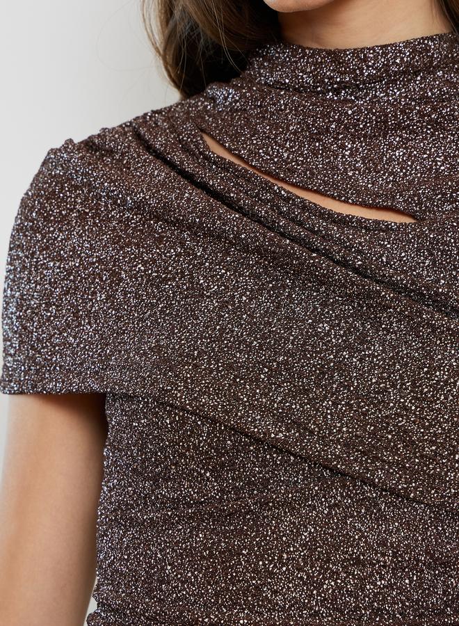 Styli Women Brown Shimmer Knit Top - Image 3